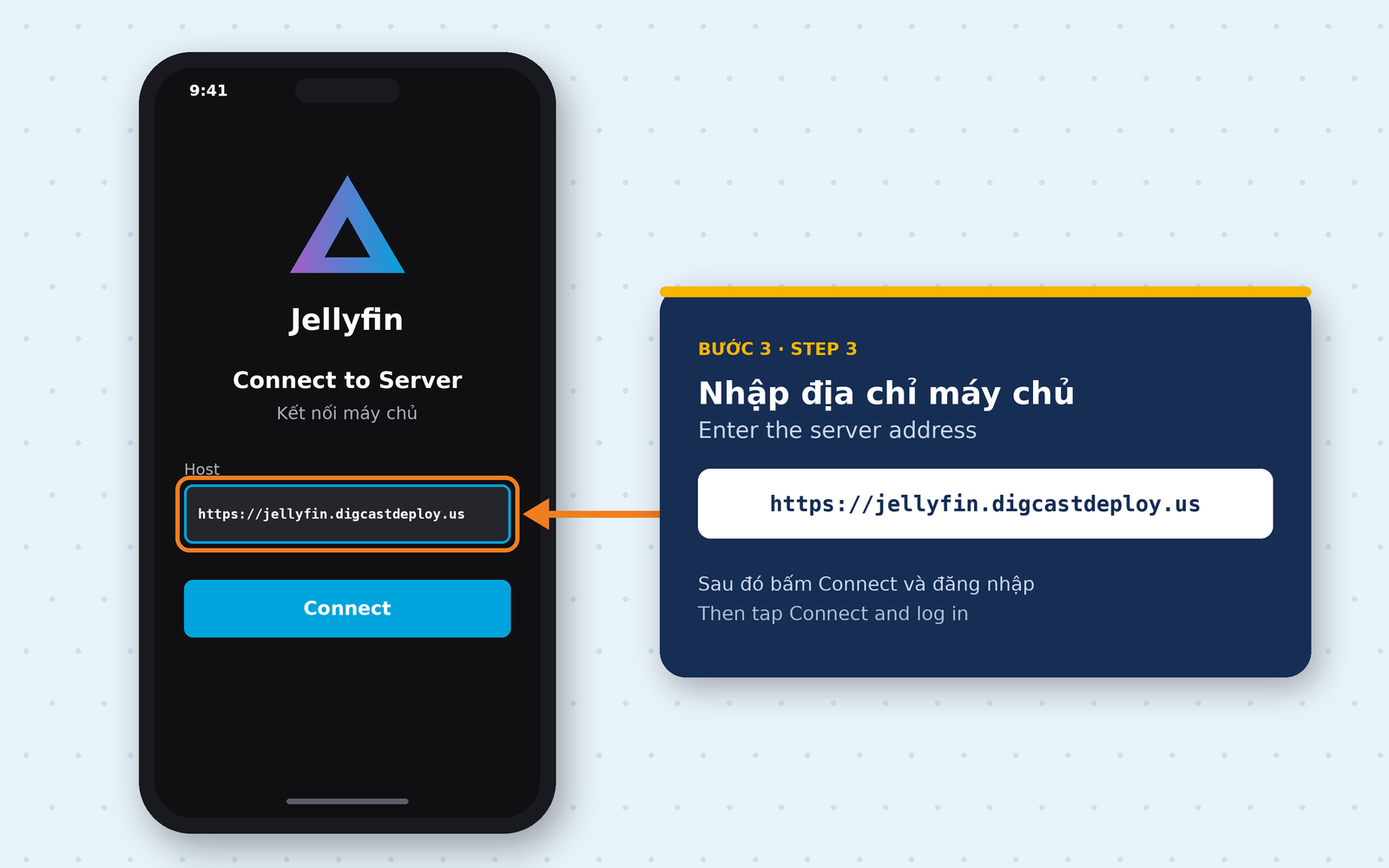 Màn hình kết nối máy chủ Jellyfin - Jellyfin server connection screen